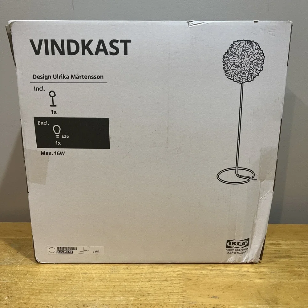 Ikea VINDKAST Floor Lamp Textile Shade White 57